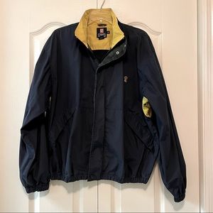 **SOLD** 
Mens navy blue and yellow preppy zip up windbreaker jacket